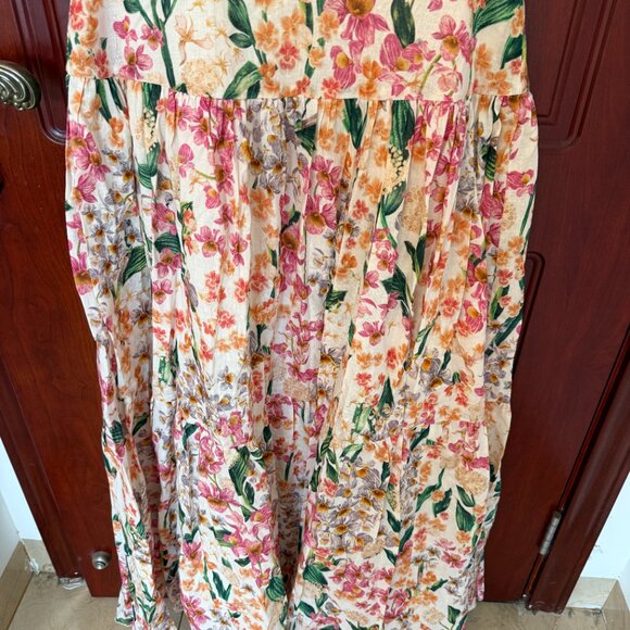 Agua by Agua Bendita Lima Floral Linen Maxi Dress Size M - Picture 6 of 13